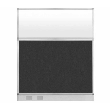 VERSARE Hush Panel Configurable Cubicle Partition 5' x 6' Black Fabric Frosted Window w/ Cable Channel 1856402-3